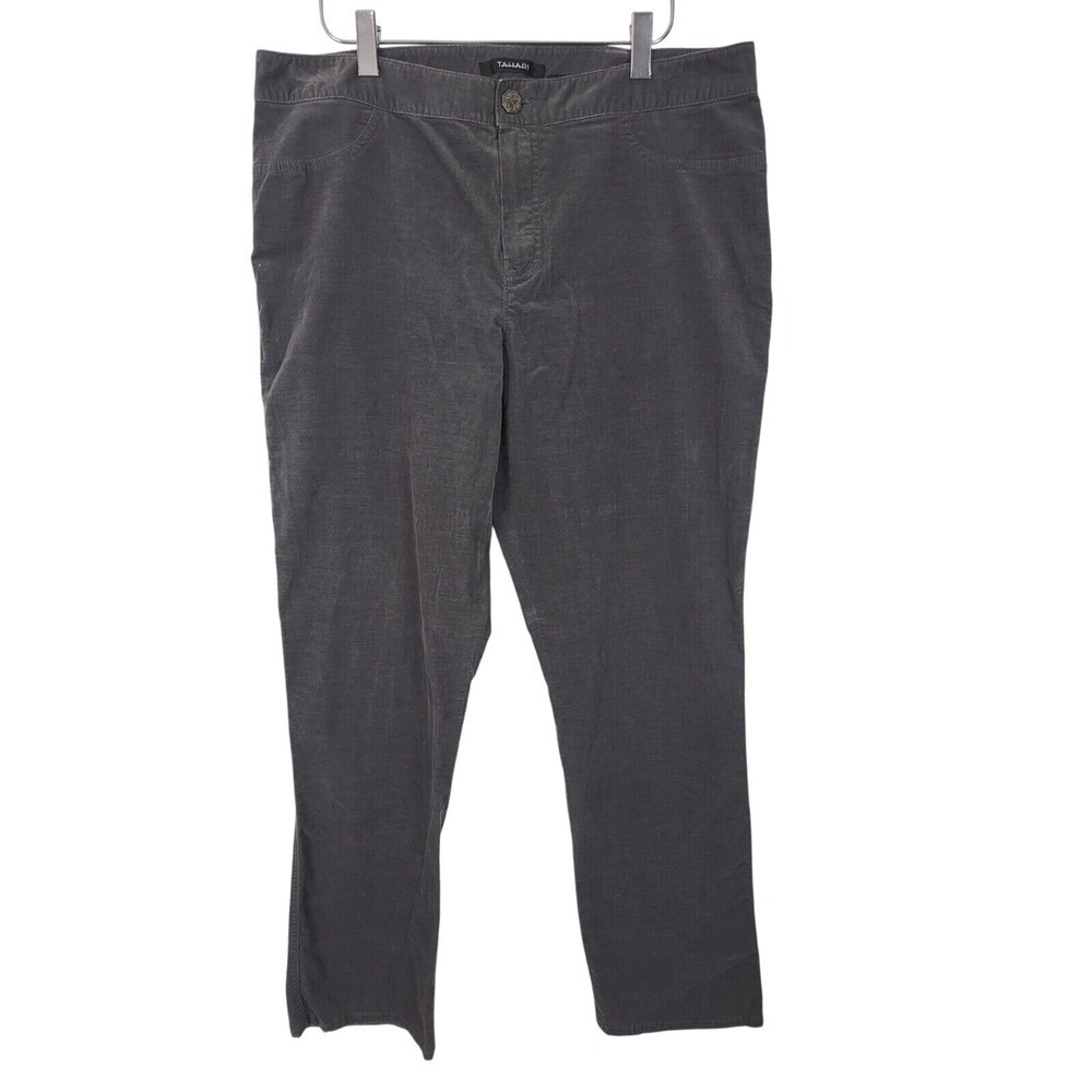 Tahari Super Soft Bottoms 14 Womens Plus Size Grey Mid Rise Straight Leg